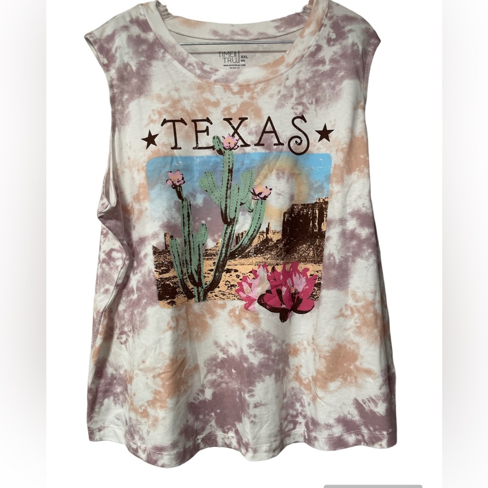 NWT: Time and Tru Tie dye Tank Top Texas Graphic Size XXL